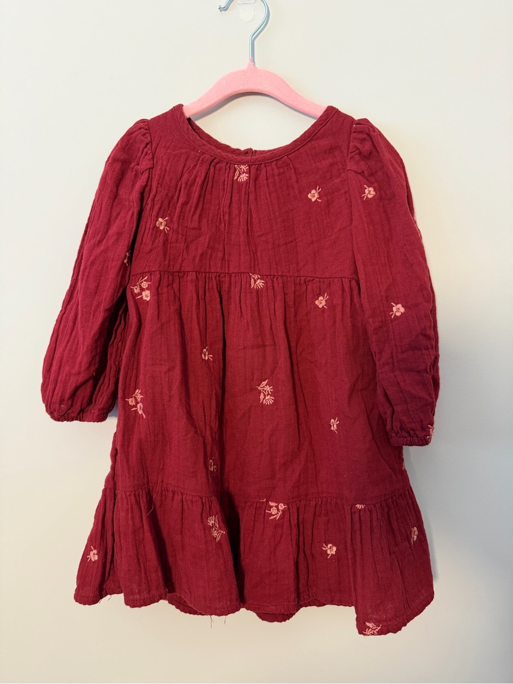 Cat & Jack Burgundy Floral Long-Sleeve Gauze Dress
